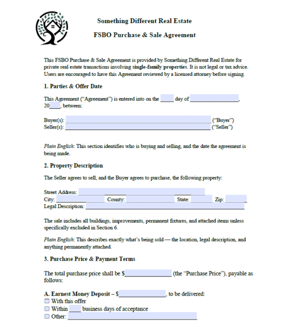FSBO Purchase and Sales Agreement