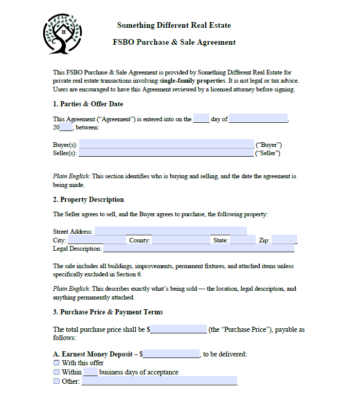 FSBO Purchase and Sales Agreement